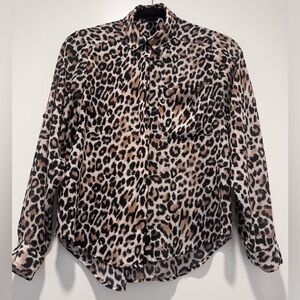 H&M Leopard Print Button Front Blouse High Low Hem Size 4